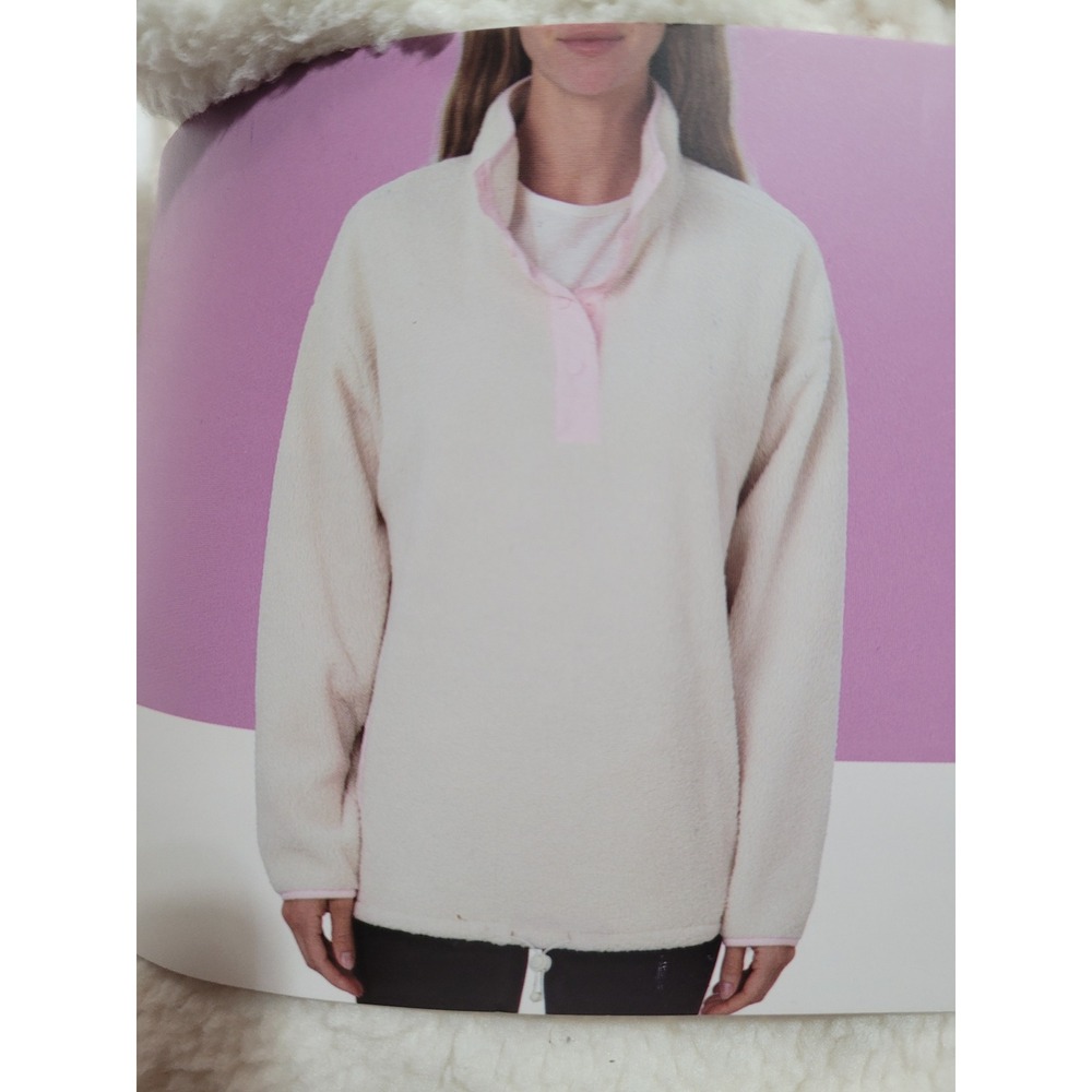 Como Vintage Sherpa Pullover‎ Womens S/M Whisper White NEW Mock Neck Snap Fleece